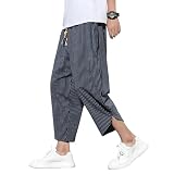 [Fasshonrida] サルエルパンツ メンズ ズボン 夏用 クロップドパンツ ストライプ テーパードパンツ 7分丈 アラジンパンツ 大きいサイズ ずぼん 人気 ボトムス 綿麻 リネンパンツ 涼しい イージーぱんつ 春 夏 navy 3XL