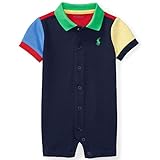 Ralph Lauren(ラルフローレン) カラーブロックポロカバーオール(Navy/Red)ショートオール 9M(6-9ヶ月) [並行輸入品]
