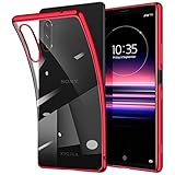 Xperia 5 ケース クリア Xperia5 SO-01M SOV41 カバー TPU 透明 シリコン 耐衝撃 スリム 薄型 ストラップホール 軽量 メッキ加工 Xperia 5 カバー （レッド）