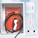 鋼鉄王 EV・PHEV用 充電ケーブル コンセント 収納ボックス ev充電器 ボックス 電気自動車 充電ケーブル 収納ボックス evコンセント 充電ステーション ボックス ev充電ケーブルホルダー 電源収納ケース 100v 200v兼用 屋外 盗難 防止(ホワイト、40*30*20cm)
