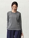 Angeliebe エンジェリーベ 産後 授乳服 綿混 やわらか フライス クルーネック Tシャツ 授乳口付き 授乳ウエア 長袖 フリー 杢チャコール 30128 30128400