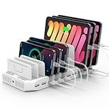 Alxum USB 充電ステーション 6ポート【PD20W*2+PD45W*1+USB A】 ipad 充電スタンド PD充電 タブレット 充電スタンド 複数台対応 PSE認証済 調整可能仕切り板 iwatch収納スタンド 収納便利 スマホ/タブレット/kindleなど対応