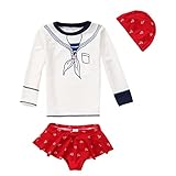 正規品 最新 子供水着 女児水着 長袖 セパレート3点セット キッズ水着 帽子付き水着 ラッシュガード スイムキャップ UPF50+素材使用 プール 海水浴 (7T(110-120))