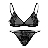 (Black, XXXL) - Fullfun Women Sexy Lace Underwear Bra + T-back Set (Black, XXXL)