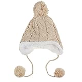 キッズニット帽可愛い お洒落耳当て子供 ハット 男の子 女の子 キャップ ボンボンニットキャップ 内側ボア付き 秋冬 防寒 耳カバー ケーブル編み 無地 ユニセックス クリスマス/新年 プレゼント 2
