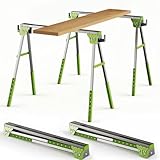 2台ソーホース 折りたたみ1200kgの耐荷重 高さ調節6段階可能 作業台 木工作業台 テーブル ソーホースセット DIY 木材のこぎり台 高さ72.6～90cm 裁断 切断 簡易作業台 滑り止め 作業机 ワークテーブル 2台1組 (グリーン)