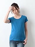 Angeliebe エンジェリーベ マタニティ 授乳口付き Tシャツ 綿混 やわらか フライス 半袖 ラウンドネック 妊婦服 産前 産後 M ～ L ブルー 21756 21756102