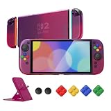 PlayVital クリアシリーズ Switch 2（2025）対応 透明ハードシェルケース ドック対応 傷防止タイプ グリップ付き保護カバー 折りたたみスタンド＆親指グリップ付属【クリア アトミックパープル＆ローズレッド】