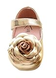 Ziweiba 0-2歳子供 キッズ靴 フラットシューズ 女の子PUレザー製 滑り止め 花フラワー 女児 (インナーソール15cm, B金色)