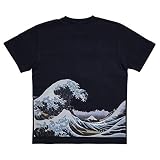 [江戸てん] Tシャツ 5.6オンス 捺染プリント和柄 富嶽三十六景 波 綿100％ 紺 L