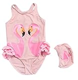 Plus Nao(プラスナオ) 子供用水着 ワンピース水着 帽子付き 2セット スイムウェア スイムキャップ 女の子用 女児 キッズ ジュニア 小学生 ピンク【フラミンゴ】 4XL