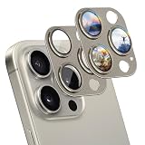 iCarez 対応 iPhone 15Pro / 15 Pro Max 用 カメラ保護 9H強化ガラス アルミ合金＋AR高透過率 カメラフィルム アイフォン15プロ / 15プロマックス カメラカバー 耐衝 傷防止 カメラレンズカバー 黒縁取り 露出オーバー防止 指紋防止 気泡ゼロ 対応 いphone15pro max レンズスクリーンプロテクター【2枚入り】 ナチュラルチタニウム