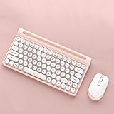 【Bluetoothとワイヤレス2.4GHz両対応】タイプライター風キーボード マウスセット 無線 マルチペアリング ３台まで同時 静音 コンパクト 可愛い 充電式 US配列 ブルートゥース マウス キーボード ipad、スマホ、タブレット、パソコン、ノートパソコン用bluetooth キーボード windows/mac/ios/android対応 (ピンク)