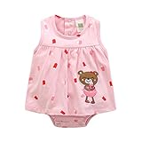 エルフ ベビー(Fairy Baby)ベビー服 ワンピース 半袖 夏用ロンパース 女の子 可愛いクマ柄 ピンク 18M