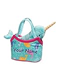 Personalized DC - Teal andピンクNarwhal Sassy KidzファッションペットSak Stuffed Animal Toy Withバッグ