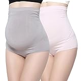 マタニティショーツ 竹繊維，KUCI® 女性超弾性妊婦パンティー産前 産後 妊婦用ハイウエスト下着 (L, Grey+Pink/2Pack)