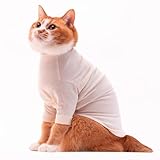 ぽぽねこ 猫に優しい猫服 オーガニックコットンT 無地（長袖） (アイボリー, M)