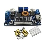 【PacoShop919】 降圧 型 可変 DC-DC コンバーター基板 デジタル電圧計付 5A 75W USB出力端子付 P481