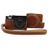 VOVMOEYA Panasonic Lumix DC-TZ99用ケース - Lumix TZ99/ZS99ケース用PUレザー傷防止カバー、取り外し可能な保護カバー付き、調節可能なショルダーストラップ付き, ブラウン