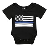 100％コットンベビーボーイズアメリカンフラッグブラックシャツロンパージャンプスーツ夏服 (0-6 M, A)