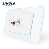 LIVOLOホワイトクリスタルガラスパネル、ワンギャングSAT TV + HDMIソケット/コンセントなしプラグアダプター、CE認証、-C91STHD-11