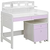 デスク ワークデスク 学習デスク 100cm パソコンデスク 机 ワゴン付き (パープル)