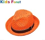 [Kids Foret キッズフォーレ] 帽子 麦わら風 ペーパー 中折れ 子ども用 ハット キャップ 48cm オレンジ