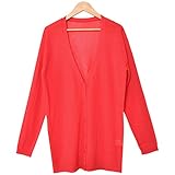 (カービーズ) curvy's UVケア超薄手長袖＆七分袖Vネックロングカーディガン ●長袖/ロング/超薄手 09.レッド