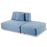 LOWYA （ロウヤ） ソファ カウチソファ キルティング レイアウト自由自在 ポケットコイル オットマン付き 2人掛けソファ ネイビー 新生活