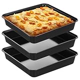 RimCereal デトロイトスタイルピザパン 3個 10 x 10 x 1.8インチ ノンスティック長方形ディープピザパン プレシーズニングカーボンスチール シチリアスタイルパン 皿 耐熱皿 キッチン用品