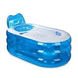 KTYX 大人のお風呂大人の厚い折り畳みバケツ 浴槽 (色 : Blue+big+hand pump)
