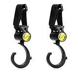 Liebeye ベビーカーフック　トロリーフック　ベビー　ベビーカー用　360度　回転　マジックテープ　プラスチック　多機能フック　　　2個・パック　ブラック　360度