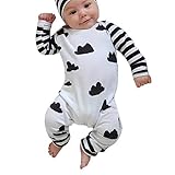 Domybest新生児 ロンパース ボディスーツ 可愛い女の子 男の子 雲プリント長袖 ジャンプスーツ ベビーロンパース ストライプ 春夏 出産祝い ベビー服 (90(9-12ヶ月))