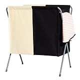 Baiyea ランドリーボックス 洗濯物分別ボックス　オックスフォード布縦型　２段ランドリーバッグ 幅56×奥行36×高さ61cm　軽量　折り畳み　ボックス (アイボリー＋黒)