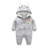 Ainial　ロンパース　ベビー　冬　厚手　アウター　女の子　男の子　長袖　フード付き　カバーオール　前開き　赤ちゃん　新生児　可愛い　ウサギの耳付き　ジャンプスーツ　中綿　防寒　保温　コート　ボディ