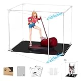 KUKER フィギュアケース UVカット アクリルケース マグネット付き 前扉 コレクションケース ディスプレイケース ショーケース 組み立て式 防汚れ 手袋 クリーニングクロス付き (幅40×奥行30×高さ30cm,台座黒)