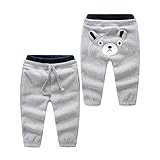 LittleSpring秋冬 ベビー 裏起毛 パンツ ストレッチ スウェット ロングパンツ 男の子 女の子 厚手 防寒 保温 可愛い お尻 クマ 着ぐるみ グレー 110