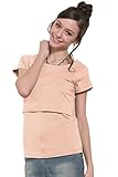 Sweet Mommy デコルテすっきり 授乳Tシャツ ストレッチコットン すっきりネックライン 美シルエット 大きいサイズ 半袖 産前産後 授乳服 マタニティウェア／ピンク／LL