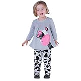 leewa 2pcs Cowパターンベビーガールズ長袖トップスドレス+パンツ