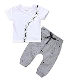 Tシャツ ズボン 男の子 アント・パターン ラウンドネック 半袖 ホワイトトップ グレーのズボン 春 夏 秋 70 80 90 100（0〜24ヶ月） (6-12ヶ月, ホワイト+グレー)