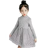 ハクチョウ（hakucho) ワンピース 子供 女の子 長袖　春 秋 冬 ニット Aライン チュールスカート ふわふわ 可愛い プリンセス お姫様ドレス レース切り替え　おしゃれ フォーマル　結婚式 