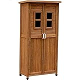 SINAPP 物置き スリム 薄型 収納庫 木製 ベランダ 屋外 物置 SIK2303 高さ160cm, ライトブラウン