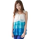 (ベア・ランド ) Bearslandノースリーブラウンドネックシフォン授乳口付きマタニティトップス授乳服 XL ホワイト/ブルー