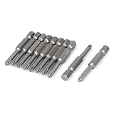 uxcell スクリュードライバービット マグネチック PH1 クロスヘッド シルバートーン 10本入り