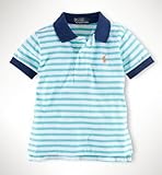 Ralph Lauren（ラルフ ローレン） ボーダー  コットン　ポロシャツ 半袖（水色・オレンジ色・紺色・緑色）【月齢：1歳-2歳】（並行輸入品） (12M（1歳）, 水色)