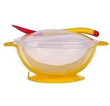 赤ちゃん固体送り食器送りセットベビーカトラリーセットドロップ抵抗温度感知スプーン吸盤ボウル用赤ちゃんフィード-黄色