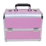 [プロ仕様]Hapilife メイクボックス トレイ付き プロ用 大容量 コスメボックス 化粧品収納 ピンク