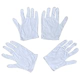 SODIAL(R)女性の白いコットン　細いフルフィンガー作業運転手袋　S　2ペア