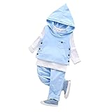 [FERE8890] 子供 三点セット ベスト Tシャツ ズボン 赤ちゃん ポケット付 ボタン付き 春秋 薄手 フード付き カジュアル プルオーバー ブルー 3～4歳 適合身長身長110cm