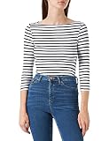 [Amazon Essentials] Tシャツ ボートネック スリムフィット 七分袖 レディース ホワイト ストライプ L